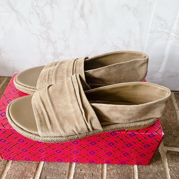 TORY BURCH Gathered Slingback ESPADRILLE Thong SANDAL NEUTRAL SUEDE US 8.5 - Picture 3 of 9